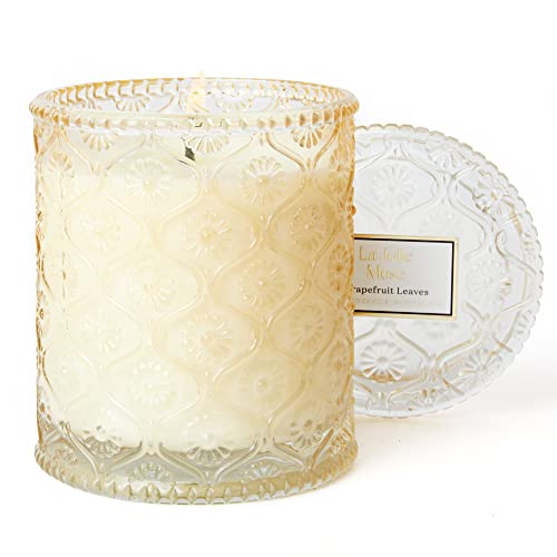 LA JOLIE MUSE Vela Aromática con Hojas de Pomelo, Vela de Cera Natural para el Hogar, 55 Horas de Combustión, Decoración y Fragancia para el Hogar, Frasco de Vidrio, 230g