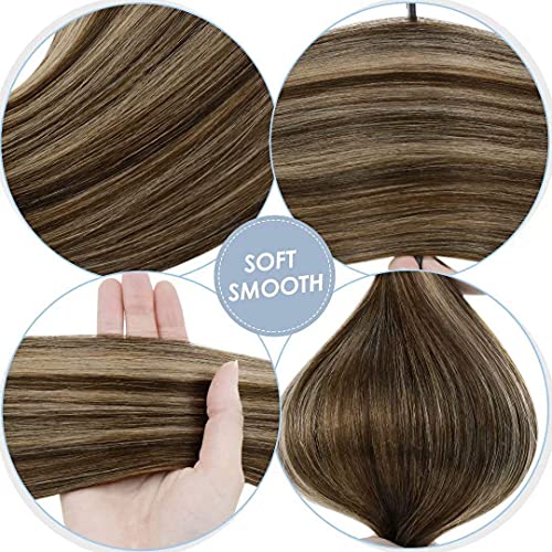 LaaVoo Clip Extensiones Cabello 45 cm Balayage Extensiones de Clip Natural Marrón Oscuro Balayage Caramelo Rubio Remy Hair Extensiones de Clip Marron 5 Pieza/70 Gramos