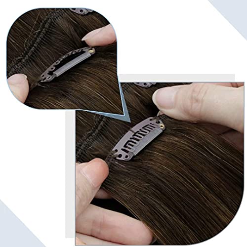 LaaVoo Clip Extensiones Cabello 45 cm Balayage Extensiones de Clip Natural Marrón Oscuro Balayage Caramelo Rubio Remy Hair Extensiones de Clip Marron 5 Pieza/70 Gramos