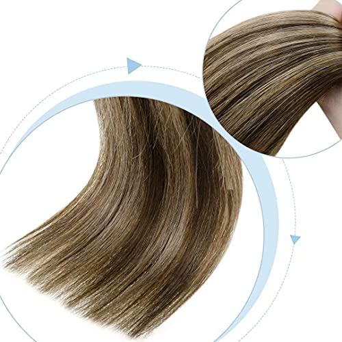 LaaVoo Clip Extensiones Cabello 45 cm Balayage Extensiones de Clip Natural Marrón Oscuro Balayage Caramelo Rubio Remy Hair Extensiones de Clip Marron 5 Pieza/70 Gramos