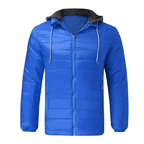 LAOSU Chaqueta de plumón ligera para hombre de la temporada con capucha extraíble talla grande con cremallera chaqueta sin coser para mujer color liso cómodo acabado otoño e invierno 02-azul XL