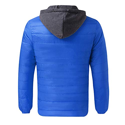 LAOSU Chaqueta de plumón ligera para hombre de la temporada con capucha extraíble talla grande con cremallera chaqueta sin coser para mujer color liso cómodo acabado otoño e invierno 02-azul XL