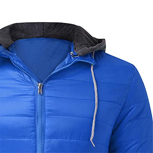 LAOSU Chaqueta de plumón ligera para hombre de la temporada con capucha extraíble talla grande con cremallera chaqueta sin coser para mujer color liso cómodo acabado otoño e invierno 02-azul XL