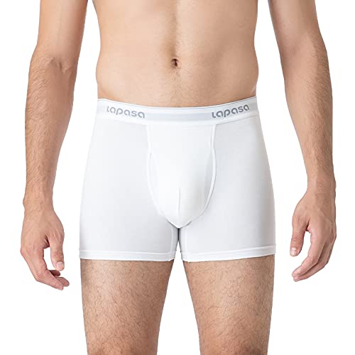 LAPASA Calzoncillos Hombre Bóxer Pack de 4 con Abertura de Algodón Peinado Ropa Interior M03 XXL Blanco