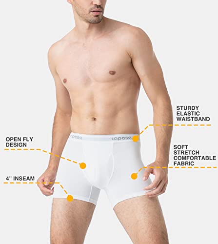 LAPASA Calzoncillos Hombre Bóxer Pack de 4 con Abertura de Algodón Peinado Ropa Interior M03 XXL Blanco