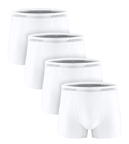 LAPASA Calzoncillos Hombre Bóxer Pack de 4 con Abertura de Algodón Peinado Ropa Interior M03 XXL Blanco