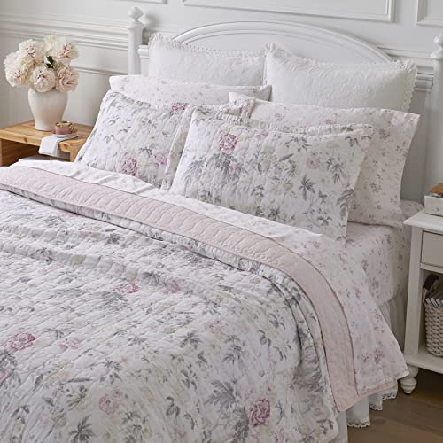 Laura Ashley Home - Colección floral Breezy – Juego de edredón de lujo ultra suave, ropa de cama elegante para todas las estaciones, Full/Queen, rosa/gris