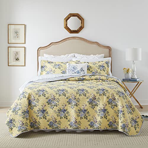 Laura Ashley Linley Edredón Set, algodón, Yellow Floral, Matrimonio