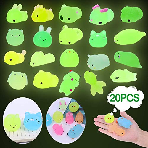 LEEHUR Squishies - Minijuguetes Blandos Mixtos, Suaves y esponjosos para apretar, con Forma de Animales, no tóxicos, Divertidos para aliviar el estrés (Fluorescentes 20 Pcs)