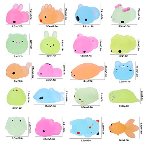 LEEHUR Squishies - Minijuguetes Blandos Mixtos, Suaves y esponjosos para apretar, con Forma de Animales, no tóxicos, Divertidos para aliviar el estrés (Fluorescentes 20 Pcs)