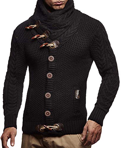 Leif Nelson Hombres Chaqueta de Punto con Cuello Chal LN-4195 Negro Large