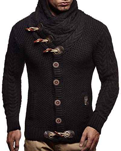 Leif Nelson Hombres Chaqueta de Punto con Cuello Chal LN-4195 Negro Large