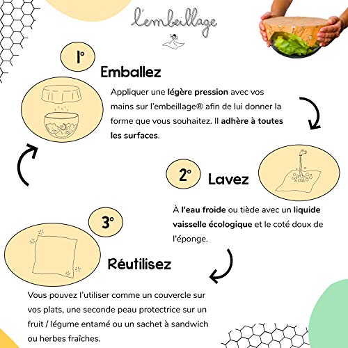 L'Embeillage®, el Bee wrap francés – Embalaje alimentario reutilizable – Fabricado en Francia, orgánico y 100% natural de cera de abeja