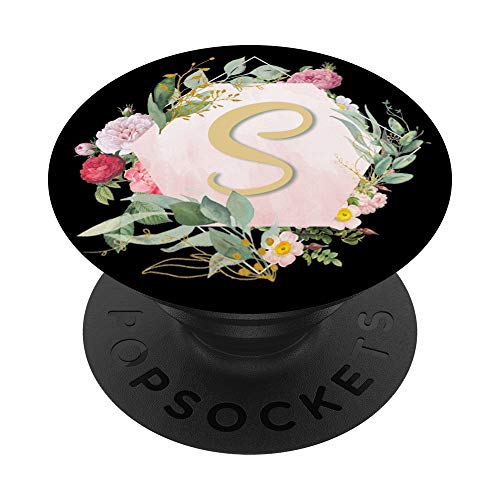 Letra inicial S Letra con flores PopSockets PopGrip Intercambiable