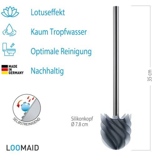 LOOMAID Escobilla WC de Silicona con Efecto Flor de Loto - Escobilla de baño higiénica de Acero Inoxidable, Recambio (Gris)