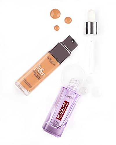 L'Oreal Paris, Base de maquillaje líquida True Match, cuidado de la piel con ácido hialurónico, SPF 17, disponible en 40 tonos, porcelana 0.5N, 30ml