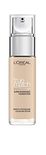 L'Oreal Paris, Base de maquillaje líquida True Match, cuidado de la piel con ácido hialurónico, SPF 17, disponible en 40 tonos, porcelana 0.5N, 30ml