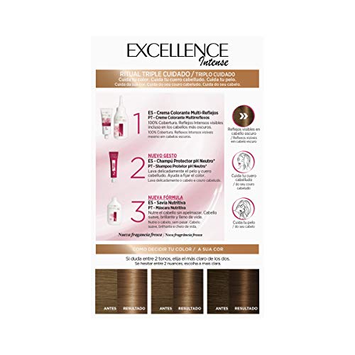 L'Oréal Paris Excellence Intense Coloración, Tono: 5,3 Castaño Claro Dorado