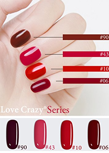 LOVECRAZY® Series Esmaltes de Uñas en Gel Permanente/Semipermanente para Manicura y Pedicura, 4 Esmaltes de Colores,Top Coat y Base Coat UV LED (90,43,10,06)