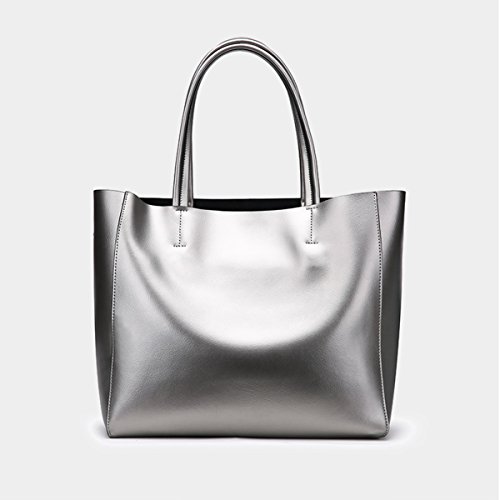 LUOEM Bolso bandolera de piel para mujer, grande, con un pequeño neceser para cosméticos, color gris plateado