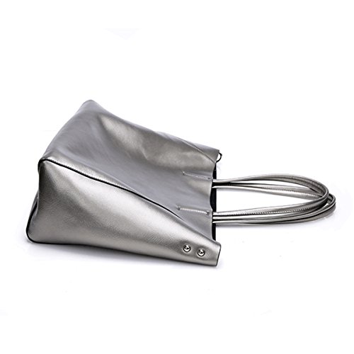 LUOEM Bolso bandolera de piel para mujer, grande, con un pequeño neceser para cosméticos, color gris plateado