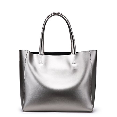 LUOEM Bolso bandolera de piel para mujer, grande, con un pequeño neceser para cosméticos, color gris plateado