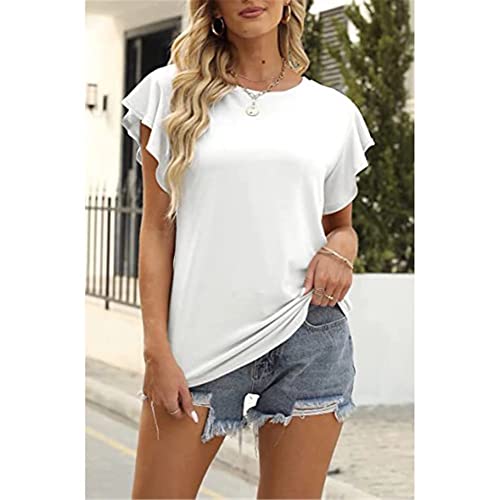 LYAZFC Camiseta de Manga Corta Suelta de Color sólido con Cuello Redondo para Mujer Primavera/Verano