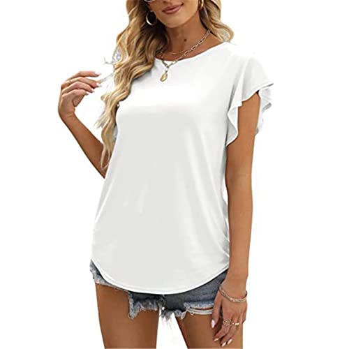 LYAZFC Camiseta de Manga Corta Suelta de Color sólido con Cuello Redondo para Mujer Primavera/Verano