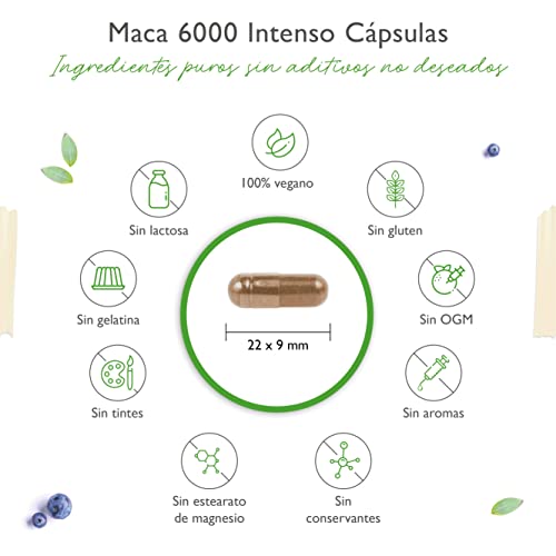 Maca 6000 Intenso - 200 cápsulas con 6000 mg de raíz de Maca - Extracto especial Premium 10:1 de Perú - Vegano - Altamente dosificado