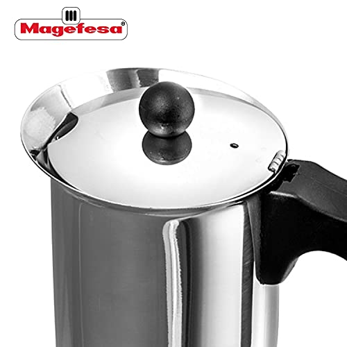 MAGEFESA Genova - Cafetera italiana fabricada en Acero inoxidable, capacidad para 10 tazas, apta para todo tipo de cocinas incluido INDUCCION (Cafetera 10 Tazas + 6 Cucharas moka)