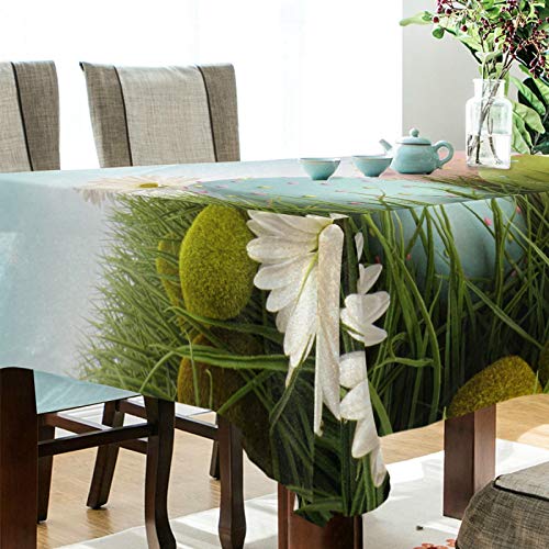 Mantel de Pascua LINGF - Huevos de Pascua con Estampado de Margaritas Mantel de Tela Resistente al Hierro y a Las Manchas,Cuadrado de 54"x72"