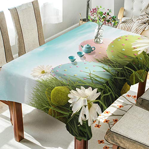 Mantel de Pascua LINGF - Huevos de Pascua con Estampado de Margaritas Mantel de Tela Resistente al Hierro y a Las Manchas,Cuadrado de 54"x72"