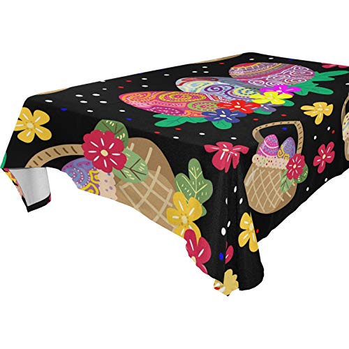 Mantel de Pascua LINGF - Mantel de Tela de Tela Resistente al Hierro y a Las Manchas con Estampado de Cesta de Huevos de Colores,Cuadrado de 54"x72"