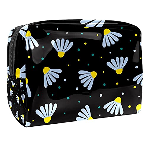 Manzanilla Floral Flor Negro Viaje Neceser Bolsas Grande PVC Maquillaje Práctico Bolsa Organizador Con Cremallera