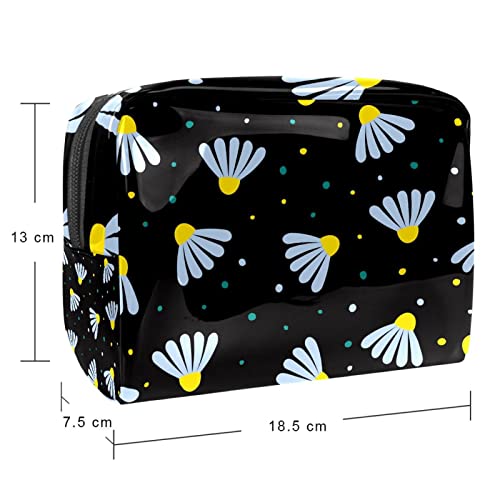 Manzanilla Floral Flor Negro Viaje Neceser Bolsas Grande PVC Maquillaje Práctico Bolsa Organizador Con Cremallera