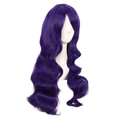 MapofBeauty 28 Pulgadas/70cm Encantadoras Mujeres Con Flequillo Lateral Largo y Rizado Peluca Sintética de Pelo Completo (Morado Oscuro)