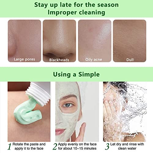 Mascarilla de Arcilla para la Cara, Deep Cleansing Mask con Aceite de Linaza, Mascarilla Arcilla Verde Mascarilla Limpiadora por Quitar Puntos Negros y Acne,para Todo Tipo de Pieles