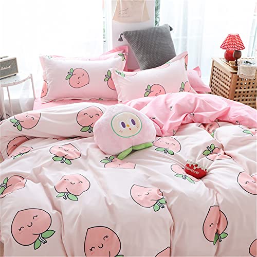 Mateju Juego de Ropa de Cama 3 Piezas, Fruta Estampado Nórdico Funda de Edredón y 2 Funda de Almohada Microfibra Poliéster Impresión Respirable Cremallera Diseño (Melocotón Lindo,150x200cm)