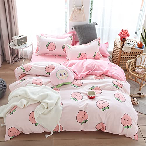 Mateju Juego de Ropa de Cama 3 Piezas, Fruta Estampado Nórdico Funda de Edredón y 2 Funda de Almohada Microfibra Poliéster Impresión Respirable Cremallera Diseño (Melocotón Lindo,150x200cm)