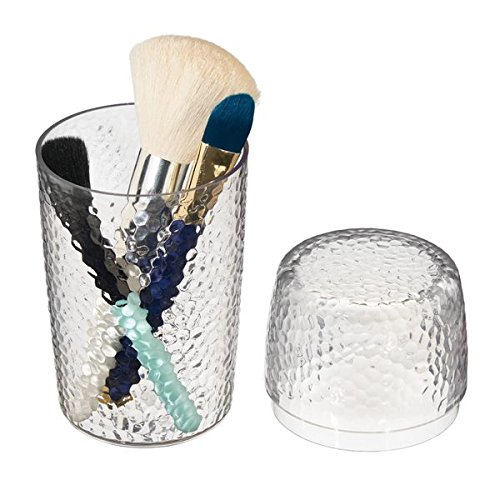 mDesign prácticos Vasos con Tapa para Utensilios de Maquillaje - Organizador de Maquillaje - Organizador de cosméticos para el Lavabo o tocador de Maquillaje - Transparente