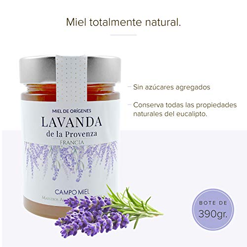 Miel de abeja pura cruda de Lavanda | Miel de La Provenza Francia Natural, Organica, Fresca y Cruda 390 Gr / Miel cruda 100% natural sin azucares añadidos. Extracción en frio