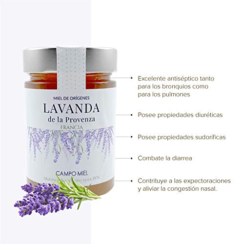 Miel de abeja pura cruda de Lavanda | Miel de La Provenza Francia Natural, Organica, Fresca y Cruda 390 Gr / Miel cruda 100% natural sin azucares añadidos. Extracción en frio