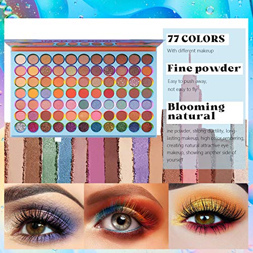 Mimore Palette de fard à paupières 77 couleurs, poudre de fard à paupières combinable multicolore à mélanger, palette de fard à paupières métallique scintillant mat naturel imperméable