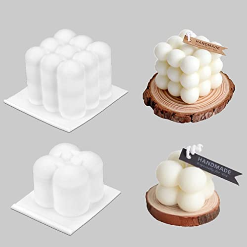 Moldes para Velas, 2 PCS Moldes de Vela de Silicona, DIY 3D Cubo Vela Molde, Hacer Velas Caseras, Hecha a Mano Bubble Candle Molds, para Velas de Aromaterapia, Fondant, Jabón, Chocolate