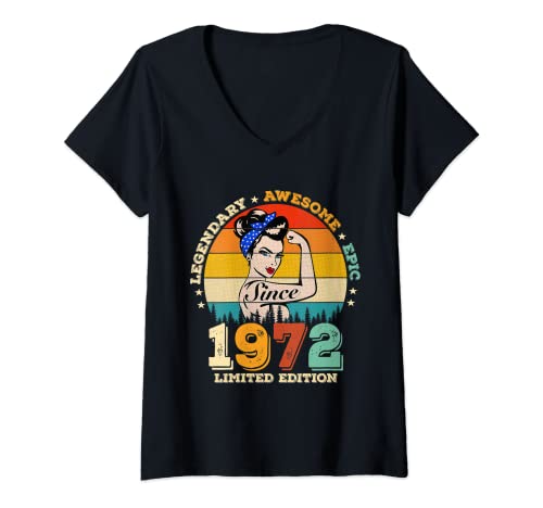 Mujer 50 Años legendarios desde 1972 Impresionantes 50 cumpleaños mujeres Camiseta Cuello V