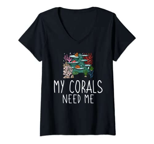 Mujer Coral Frag Regalo Arrecife Acuario Pecera Aquarist Camiseta Cuello V