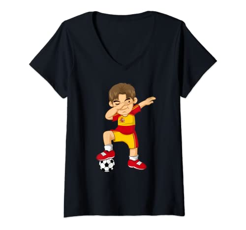 Mujer Dabbing Soccer Boy Spain Jersey Mejor Regalo de Fútbol Español Camiseta Cuello V