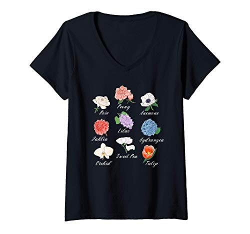 Mujer Flores más famosas del mundo en inglés Camiseta Cuello V