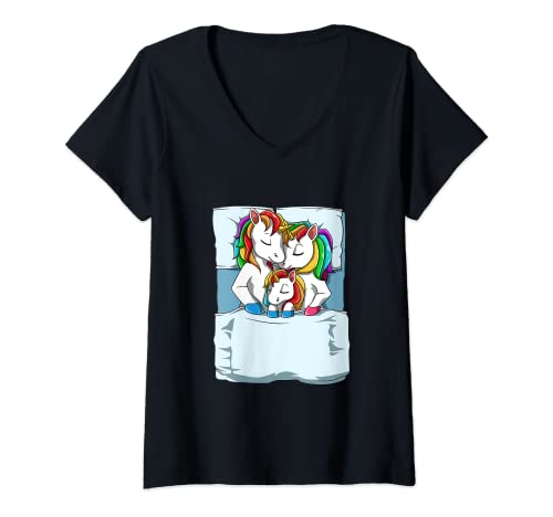 Mujer La familia oficial de los unicornios mira la siesta Camiseta Cuello V