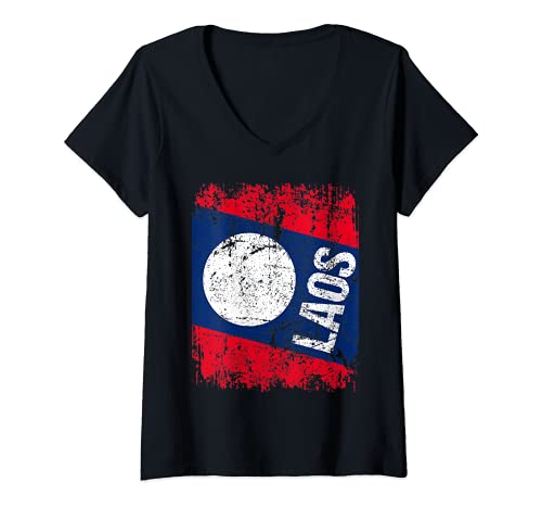 Mujer LAOS Bandera | Hombres Mujeres Niños LAOS Camiseta Cuello V